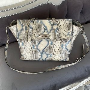 Henri Bendel icon large satchel in blue python print leather RARE